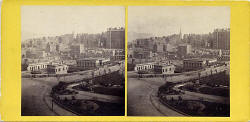 GW Wilson stereo card - Waverley Bridge and Old Town from Princes Street