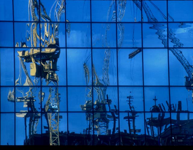 Cranes  3  -  Refletion of Cranes in the Docks  -  while rebuilding London Docklands