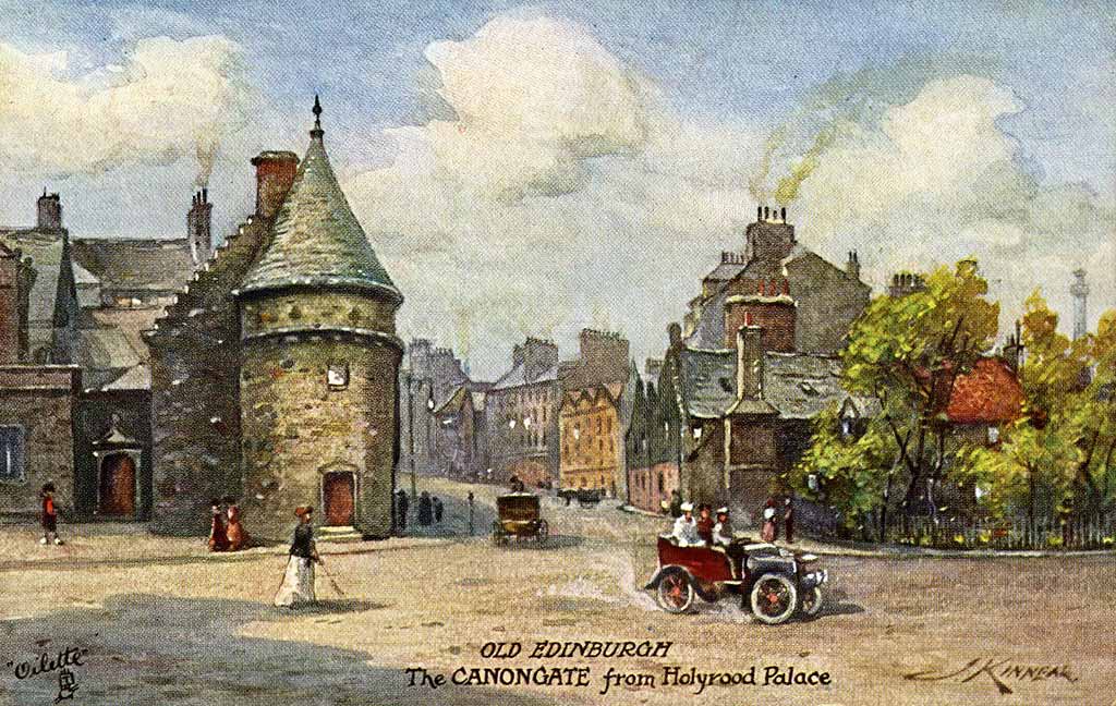 Raphael Tuck "Oilette" postcard  -  The Canongate from Holyrood Palace
