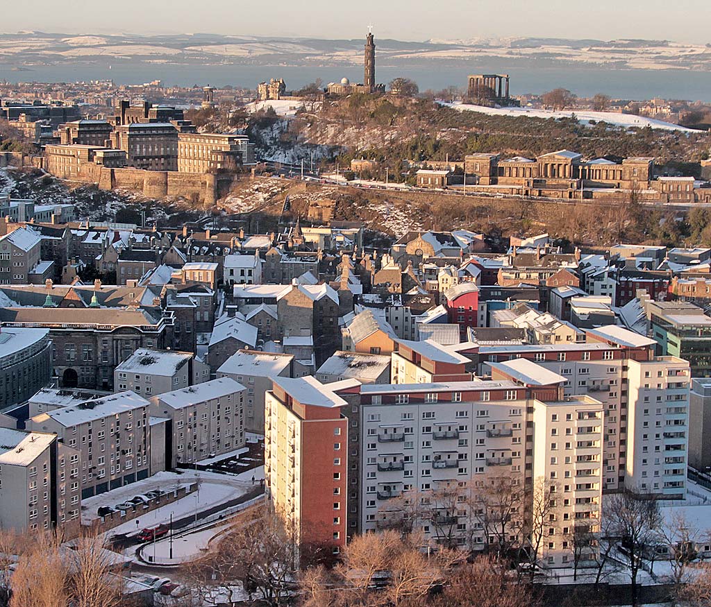 Looking North from The Radical Road in Holyrood Park to Calton Hill and Canongate