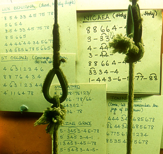 St Andrew's & St George's church at the East End of George Street  -  Ropes for Chiming the Bells  -  zoom-in (left)