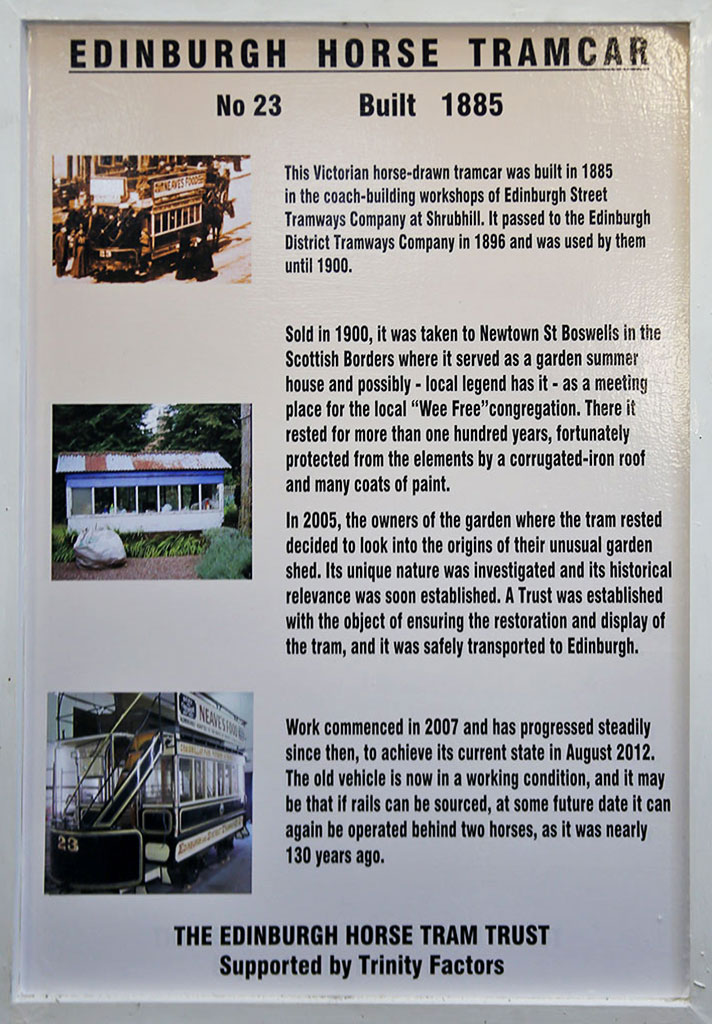Edinburgh Street Tramway Copany  -  Horse-drawn Tram  -  Restored 2012  -Seen here at Lathalmond Vintage Bus Museum, August 2013