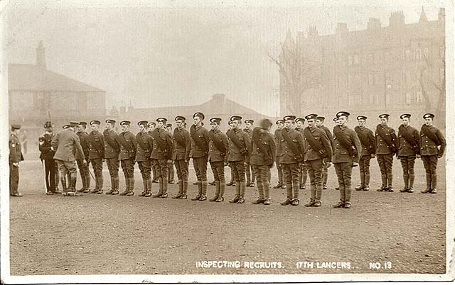 17th Lancers at Piershill Barracks  -  Inspecting Recruits  -  A&G Taylor Postcard, not posted