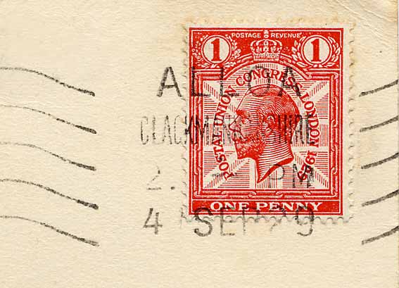 Zoom-in to the stamp on the back of a postcard by an unidentified publisher  -   View of Edinburgh Castle from MacVitties Guest's Restaurant, 136 Princes Street