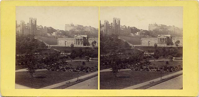 GW Wilson stereo card  -  Edinburgh Castle etc. from Princes Street